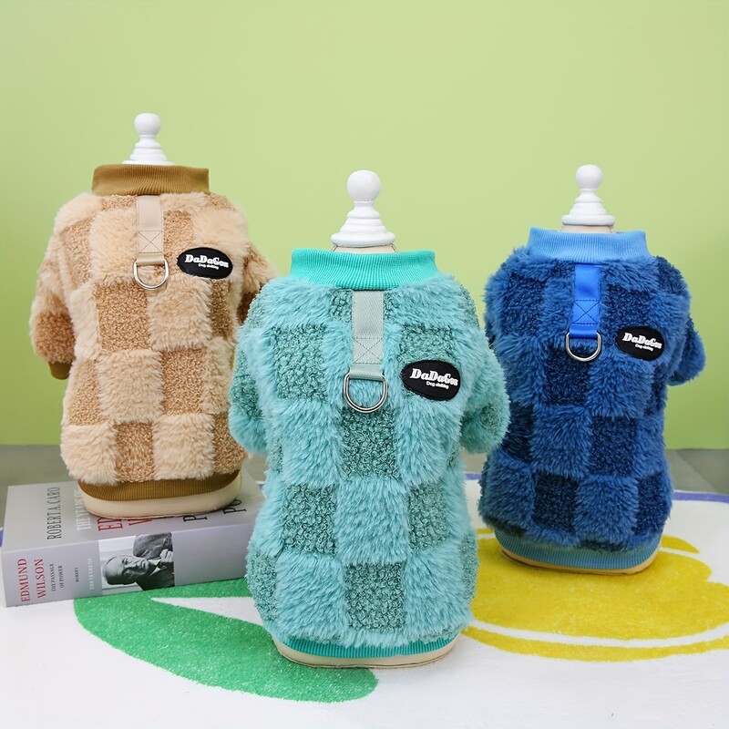 Mīksts, ērts suņu apģērbs Ziemas silts flīsa kostīms rudens mīlīgs rūtains raksts mājdzīvnieku kaķa kucēna apģērbs