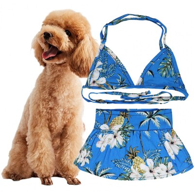 Costum de baie pentru animale de companie Rochie moale din bikini pentru animale de companie Costum de baie pentru câini cu șireturi Fusta de plajă de vară pentru pisici cu imprimeu floral Costume de baie pentru câini de talie mică