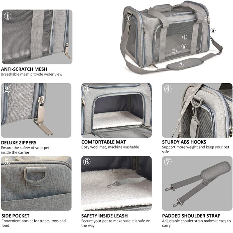 Pārnēsājama suņu kaķu pārnēsāšanas soma Mīksta sānu mugursoma Mājdzīvnieku pārvadātāji Suņu ceļojumu somas Aviokompānijas apstiprināta transporta izejošo mājdzīvnieku rokassoma