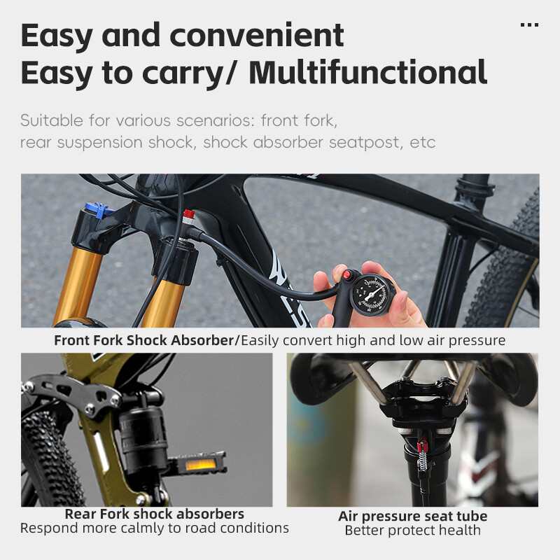WEST BIKING 400PSI velosipēda gaisa sūknis augstspiediena MTB velosipēda amortizatora sūknis ar mērinstrumentu Schrader vārstu priekšējās dakšas aizmugurējai balstiekārtai