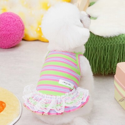 Vasaras mājdzīvnieku suņu apģērbi Modes svītraina suņu kleita Jauka mežģīņu kucēna princeses svārki kaķu kāzu svārki mājdzīvnieku suņu apģērbi maziem suņiem