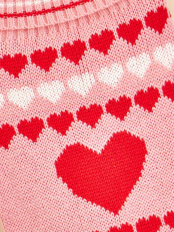 M71 Valentīndienas mīlestības sirds sarkana un rozā žakarda apkakle ar augstu izgriezumu, trikotāžas džemperis, kaķu drēbes, kas novērš izkrišanu