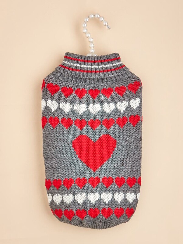 M71 Valentīndienas mīlestības sirds sarkana un rozā žakarda apkakle ar augstu izgriezumu, trikotāžas džemperis, kaķu drēbes, kas novērš izkrišanu