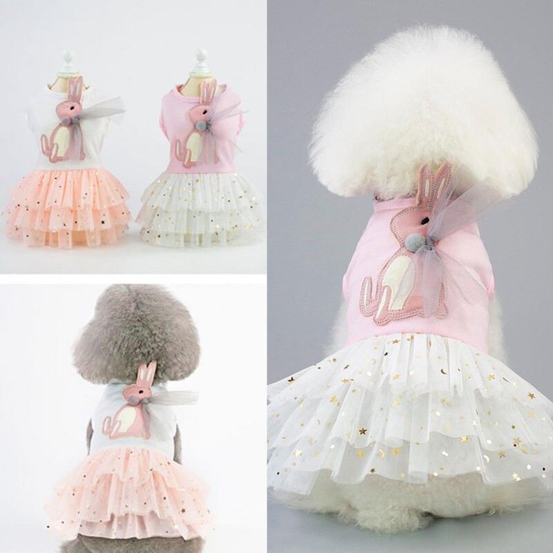 Haljina za pse, sjajna zvijezda, haljina za štene, meka rastezljiva pamučna odjeća za pse sa slatkim uzorkom zeca za zabavu