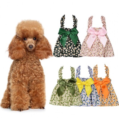 Manopera rafinata Rochie usor de purtat Pet Dog Bowknot Rochie de prințesă florală Rochie de lux pentru câini Îmbrăcăminte zilnică