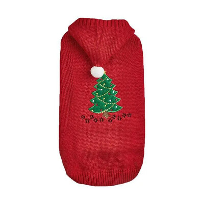 W17 Rudens ziemas jaunā sarkanā adīšanas zvaigzne Ziemassvētku vecīša koks sniegpārsla pom-pom Bišons pūdelis korgi džemperis ar kapuci mopsis