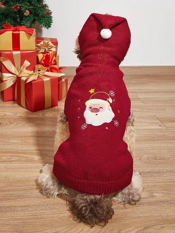 W17 Rudens ziemas jaunā sarkanā adīšanas zvaigzne Ziemassvētku vecīša koks sniegpārsla pom-pom Bišons pūdelis korgi džemperis ar kapuci mopsis