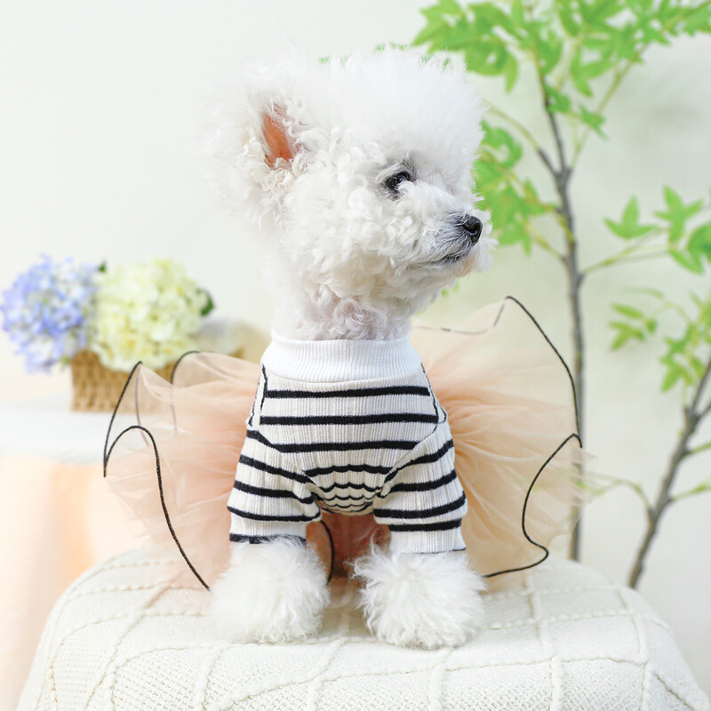 1 gab mājdzīvnieku apģērbs kaķu pavasara un rudens svītrām Little Bear pulovers Princeses kāzu kleita, kas piemērota maziem un vidējiem suņiem