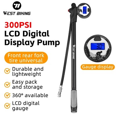 WEST BIKING 300PSI Pumpa za bicikle LCD Digitalni dijaplay Mjerač tlaka zraka Pumpa za bicikle Prijenosni uređaj za napuhavanje guma MTB biciklistička oprema