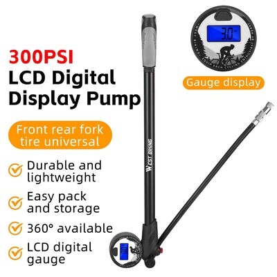 WEST BIKING 300PSI Pumpa za bicikle LCD Digitalni dijaplay Mjerač tlaka zraka Pumpa za bicikle Prijenosni uređaj za napuhavanje guma MTB biciklistička oprema
