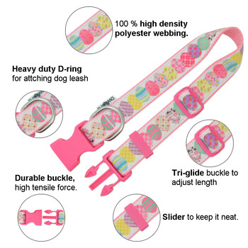 Великденско яйце Бъни розов здрав нашийник за кучета, първокласни регулируеми полиестерни нашийници за домашни любимци, издръжлив с катарама B0929