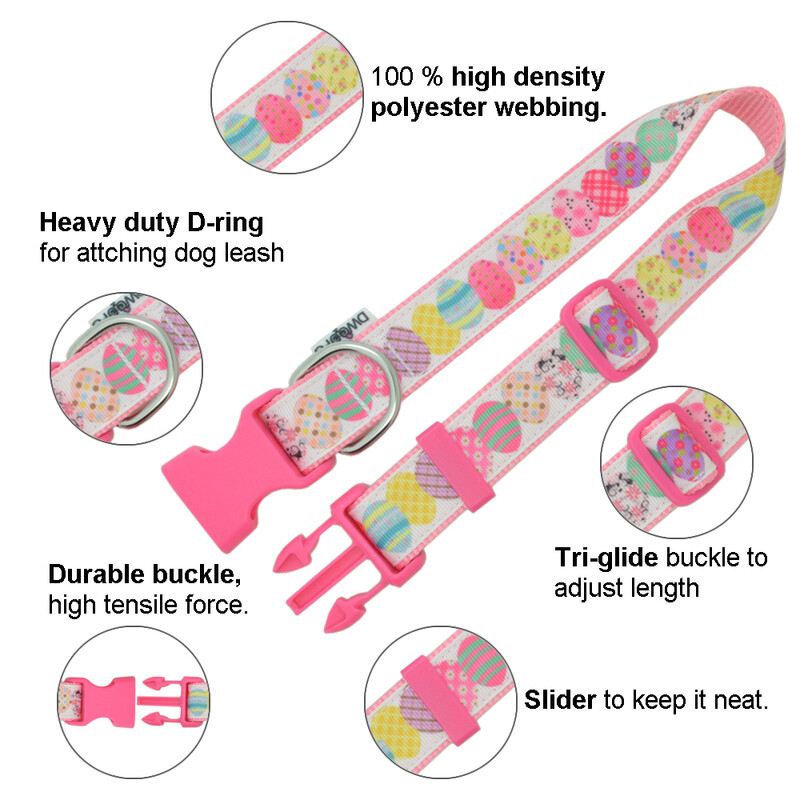 Easter Egg Bunny Pink čvrsta ogrlica za pse, vrhunske podesive poliesterske ogrlice za kućne ljubimce, izdržljive s kopčom B0929