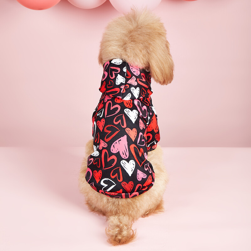Juokingi širdies marškinėliai Valentino dienos naminių šunų gobtuvai Mieli šuniuko kostiumo drabužiai mažiems vidutiniams šunims katėms augintiniams
