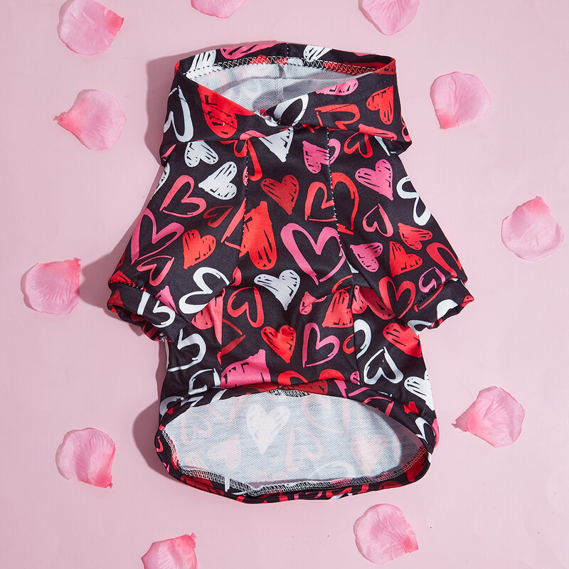 Juokingi širdies marškinėliai Valentino dienos naminių šunų gobtuvai Mieli šuniuko kostiumo drabužiai mažiems vidutiniams šunims katėms augintiniams