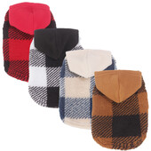 Karirana majica s kapuljačom za pse Božićna odjeća za kućne ljubimce Pulover od flisa s rupom za povodac za male srednje pse, mekana zimska topla majica za pse