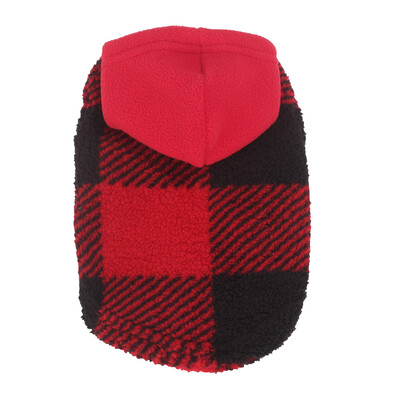 Karirana majica s kapuljačom za pse Božićna odjeća za kućne ljubimce Pulover od flisa s rupom za povodac za male srednje pse, mekana zimska topla majica za pse
