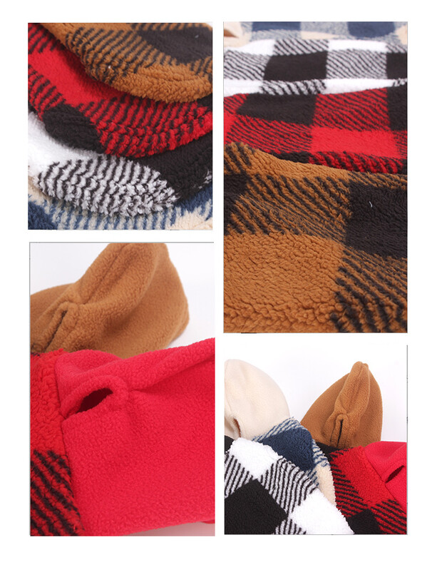 Karirana majica s kapuljačom za pse Božićna odjeća za kućne ljubimce Pulover od flisa s rupom za povodac za male srednje pse, mekana zimska topla majica za pse