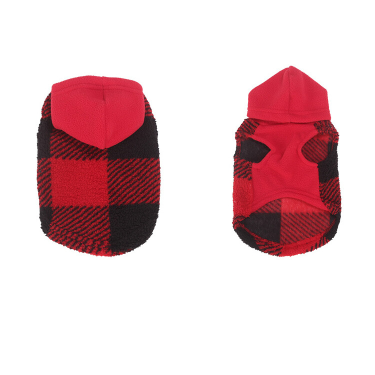 Karirana majica s kapuljačom za pse Božićna odjeća za kućne ljubimce Pulover od flisa s rupom za povodac za male srednje pse, mekana zimska topla majica za pse
