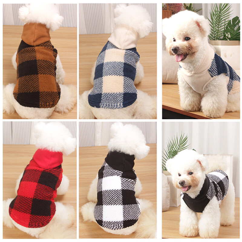 Karirana majica s kapuljačom za pse Božićna odjeća za kućne ljubimce Pulover od flisa s rupom za povodac za male srednje pse, mekana zimska topla majica za pse