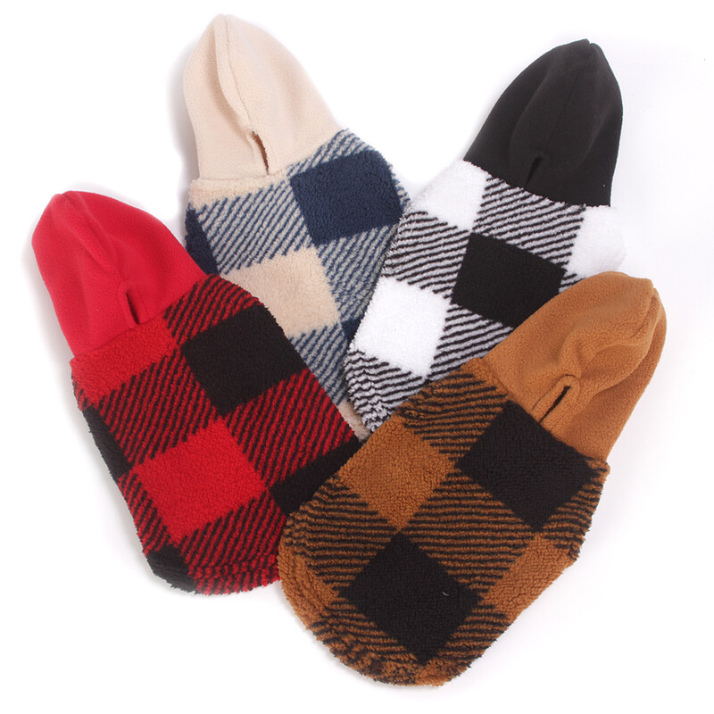 Karirana majica s kapuljačom za pse Božićna odjeća za kućne ljubimce Pulover od flisa s rupom za povodac za male srednje pse, mekana zimska topla majica za pse