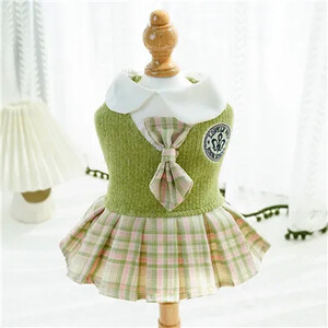 Koledžas stila suņu kleita maziem suņiem, rūtaini svārki, rozā, zila, zaļa, pavasara drēbes, kaķu, čivava, suņu apģērbi, mājdzīvnieku apģērbi