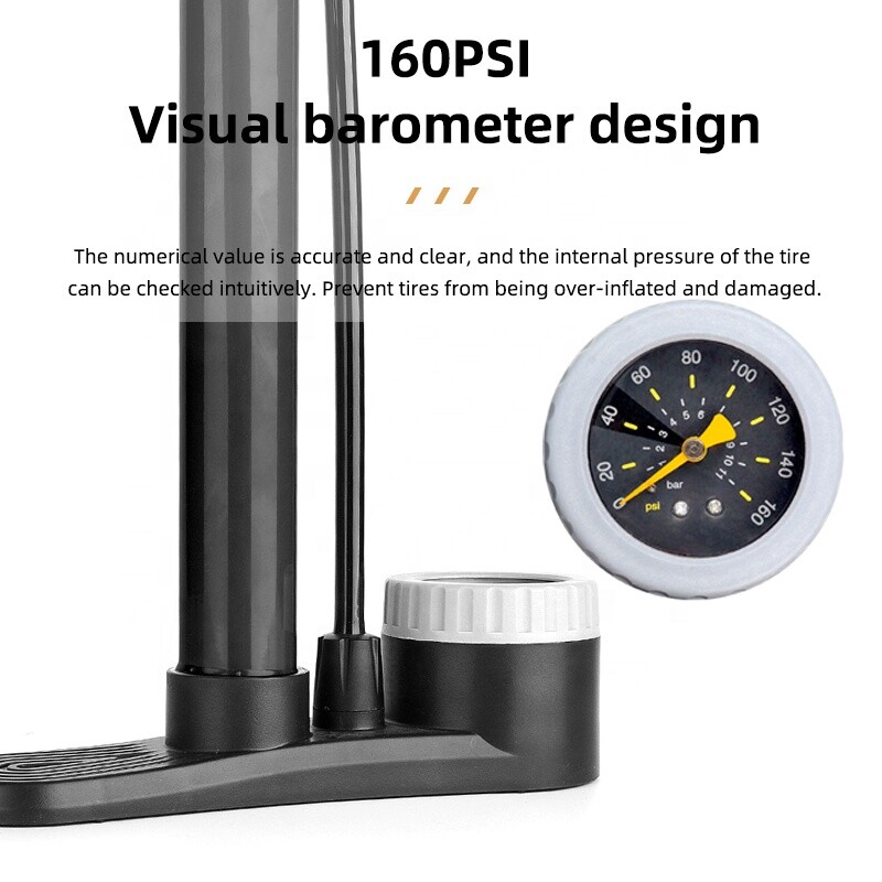Velosipēda sūknis 160 PSI gaisa sūknis ar spiediena mērītāju Schrader Presta vārsta adapteris rokas grīdas augstspiediena sūknis velosipēdam
