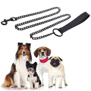 Δερμάτινη λαβή Chain Dog Durable Metal Chew Proof Dog Training Leash 115cm Heavy Duty Anti-bite Dog Giant Chain Leash with