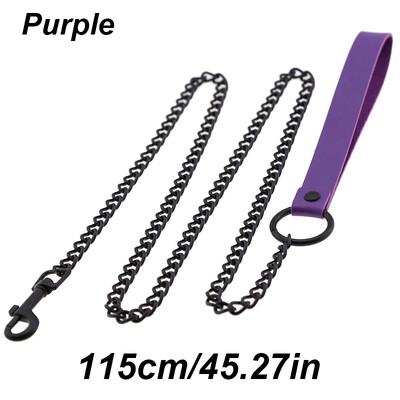Ādas roktura ķēdes suns, izturīga metāla košļājamā suņu apmācības pavada 115 cm Lieljaudas pretkodienu suņu milzu ķēdes pavada ar