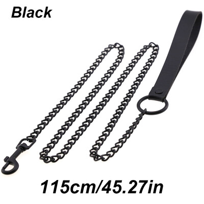 Ādas roktura ķēdes suns, izturīga metāla košļājamā suņu apmācības pavada 115 cm Lieljaudas pretkodienu suņu milzu ķēdes pavada ar