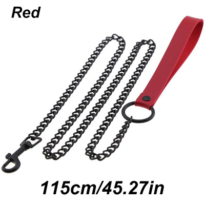 Ādas roktura ķēdes suns, izturīga metāla košļājamā suņu apmācības pavada 115 cm Lieljaudas pretkodienu suņu milzu ķēdes pavada ar