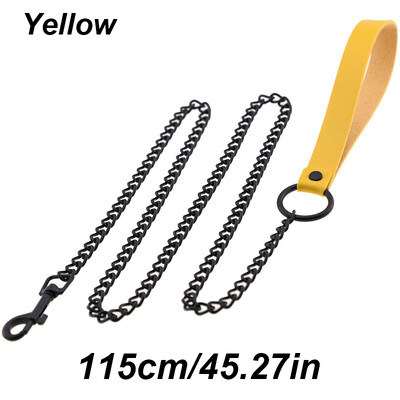 Ādas roktura ķēdes suns, izturīga metāla košļājamā suņu apmācības pavada 115 cm Lieljaudas pretkodienu suņu milzu ķēdes pavada ar