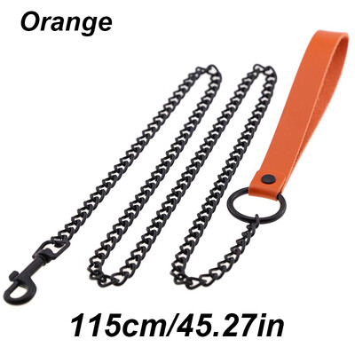 Ādas roktura ķēdes suns, izturīga metāla košļājamā suņu apmācības pavada 115 cm Lieljaudas pretkodienu suņu milzu ķēdes pavada ar