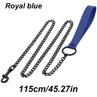 Ādas roktura ķēdes suns, izturīga metāla košļājamā suņu apmācības pavada 115 cm Lieljaudas pretkodienu suņu milzu ķēdes pavada ar