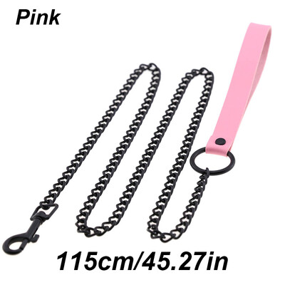 Ādas roktura ķēdes suns, izturīga metāla košļājamā suņu apmācības pavada 115 cm Lieljaudas pretkodienu suņu milzu ķēdes pavada ar