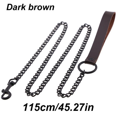 Ādas roktura ķēdes suns, izturīga metāla košļājamā suņu apmācības pavada 115 cm Lieljaudas pretkodienu suņu milzu ķēdes pavada ar