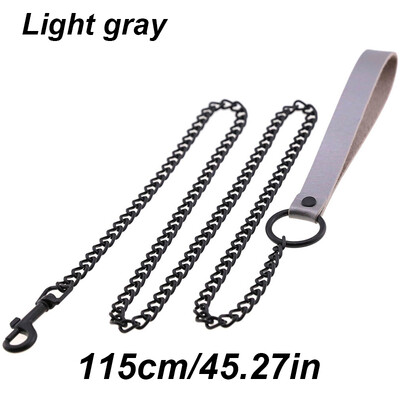 Ādas roktura ķēdes suns, izturīga metāla košļājamā suņu apmācības pavada 115 cm Lieljaudas pretkodienu suņu milzu ķēdes pavada ar