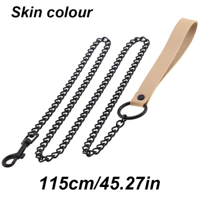 Ādas roktura ķēdes suns, izturīga metāla košļājamā suņu apmācības pavada 115 cm Lieljaudas pretkodienu suņu milzu ķēdes pavada ar