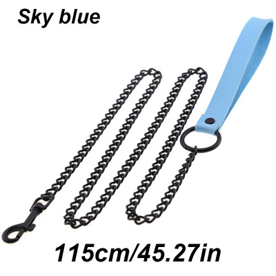 Ādas roktura ķēdes suns, izturīga metāla košļājamā suņu apmācības pavada 115 cm Lieljaudas pretkodienu suņu milzu ķēdes pavada ar
