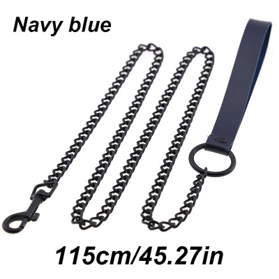 Ādas roktura ķēdes suns, izturīga metāla košļājamā suņu apmācības pavada 115 cm Lieljaudas pretkodienu suņu milzu ķēdes pavada ar