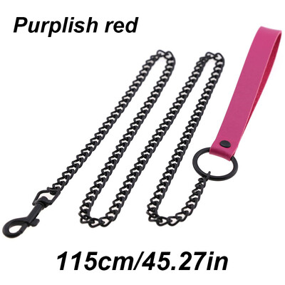 Ādas roktura ķēdes suns, izturīga metāla košļājamā suņu apmācības pavada 115 cm Lieljaudas pretkodienu suņu milzu ķēdes pavada ar