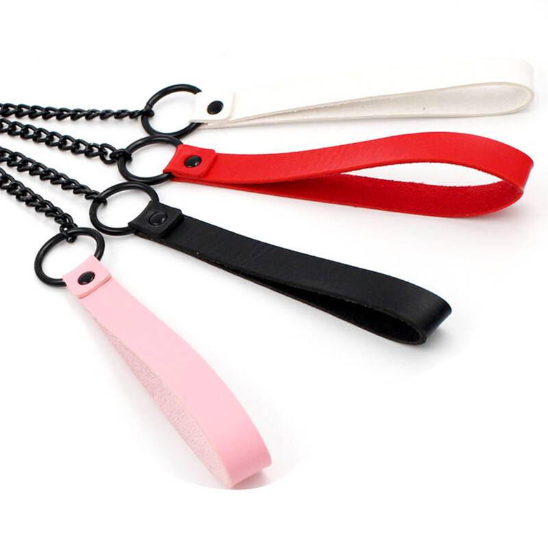 Ādas roktura ķēdes suns, izturīga metāla košļājamā suņu apmācības pavada 115 cm Lieljaudas pretkodienu suņu milzu ķēdes pavada ar