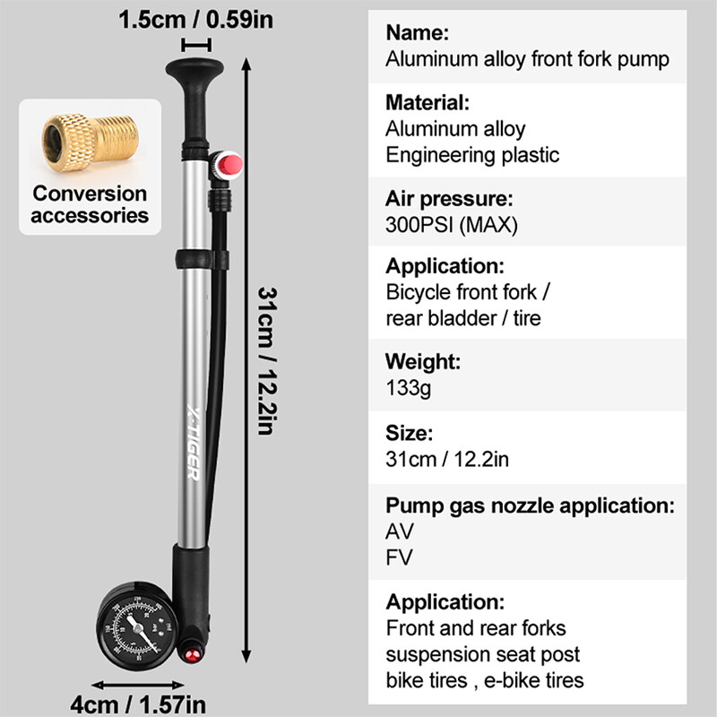 X-TIGER PUMPA NA NAPUHAVANJE ZA BICIKL Lagana prijenosna zračna pumpa za bicikl Visokotlačna zračna pumpa 300psi s manometrom 2024 NOVO