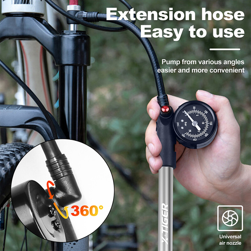 X-TIGER PUMPA NA NAPUHAVANJE ZA BICIKL Lagana prijenosna zračna pumpa za bicikl Visokotlačna zračna pumpa 300psi s manometrom 2024 NOVO