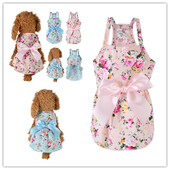 Mājdzīvnieku svārki Bowknot Ziedu apdruka Mājdzīvnieku svārki Kucēns Kaķēns Plāni svārki Lente Bow Kokvilnas Suņu Apģērbi Princešu kleita Mājdzīvnieku aksesuāri