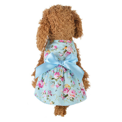 Mājdzīvnieku svārki Bowknot Ziedu apdruka Mājdzīvnieku svārki Kucēns Kaķēns Plāni svārki Lente Bow Kokvilnas Suņu Apģērbi Princešu kleita Mājdzīvnieku aksesuāri