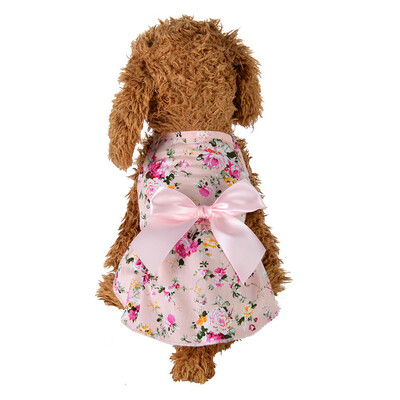 Mājdzīvnieku svārki Bowknot Ziedu apdruka Mājdzīvnieku svārki Kucēns Kaķēns Plāni svārki Lente Bow Kokvilnas Suņu Apģērbi Princešu kleita Mājdzīvnieku aksesuāri