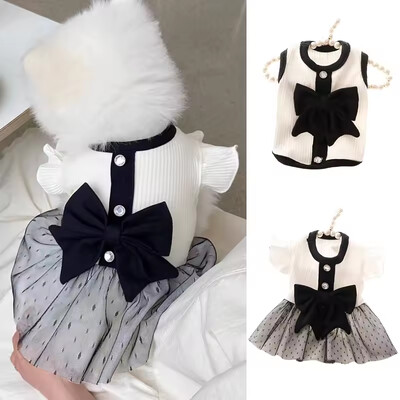 Rochie de prințesă pentru câini Haine de vară pentru câini pentru câini de talie mică Tricou pentru animale de companie din dantelă neagră Fusta cățelușă retro Chihuahua Bichon Costum pentru fete