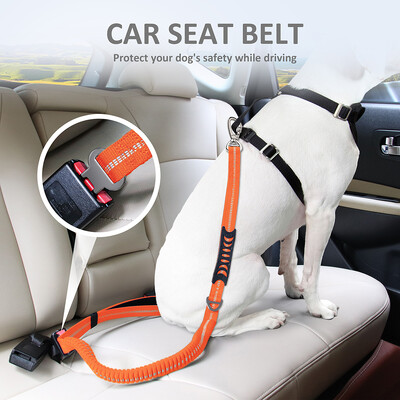 Atstarojoša suņu pavada Izturīga neilona suņu automašīnas drošības siksna elastīga mājdzīvnieku apmācības vads Ceļojumu automašīnas drošības virve maziem lieliem suņiem, mopsis