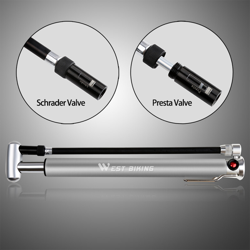 WEST BIKING velosipēda sūknis 160 PSI pārnēsājams viegls alumīnija sakausējums Schrader Presta vārsta rokturis, priekšējās dakšas velosipēda sūknis