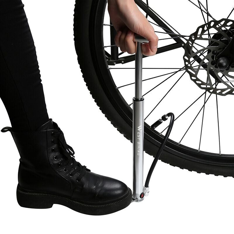 WEST BIKING velosipēda sūknis 160 PSI pārnēsājams viegls alumīnija sakausējums Schrader Presta vārsta rokturis, priekšējās dakšas velosipēda sūknis